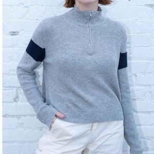 Brandy Melville Cropped Sweater Cashmere Blend Quarter Zip Mock Neck Grey OS